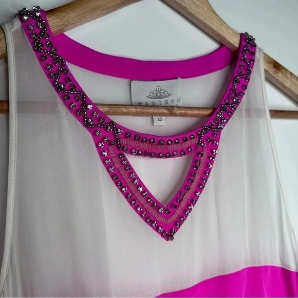 Madison Marcus NEW Neiman Marcus Hot Pink Silk Rhinestone Mini Blouson Dress XS - Picture 4 of 8